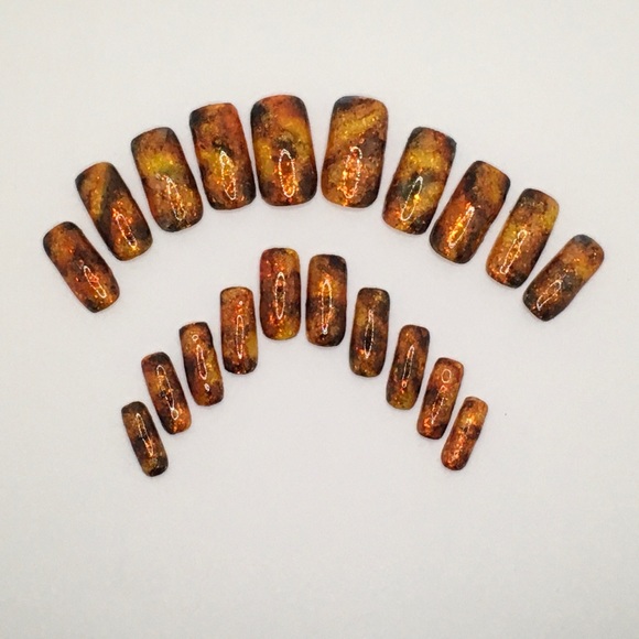 Tortoise Marbled Long Square Press On Nails-Set - Picture 2 of 11